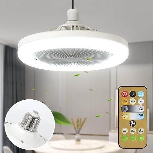 JOISTOON Socket Fan Light With Remote 10", Fan With Light 2,400 Lumen/6,500 Kelvin, Infinitely Adjustable, Light Socket Fan For Small Spaces Damp/Ventless, Need Ventilation & Airflow to Dry