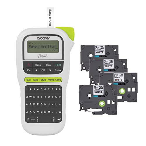 Brother P-Touch, PTH110BP, Easy Portable Label Maker Bundle (4 Label Tapes Included), White, Small