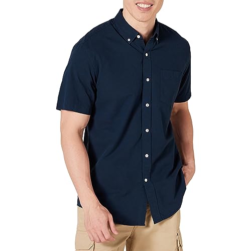 Amazon Essentials Men's Regular-Fit Short-Sleeve Pocket Oxford Shirt, Navy, X-Large