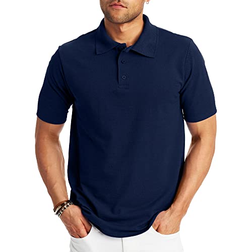 Hanes Men's Short Sleeve X-Temp W/ FreshIQ Polo, Navy, Medium