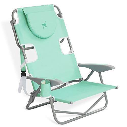 Ostrich Lightweight Portable Outdoor On Your Back Folding Reclining Chair with 5 Seat Adjustment and Cup Holder for Lawn, Beach, and Camping, Teal
