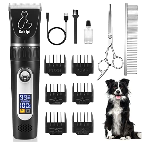 Dog Grooming Kit with Led Display, Heavy Duty Pet Grooming, Upgrade Motor for Dog Grooming Clippers with Low Noise, USB Rechargeable Cordless Pet Clippers for Small & Large Dogs Cats