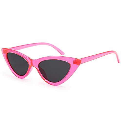 Livh Retro Vintage Narrow Cat Eye Sunglasses for Women Clout Goggles Plastic Frame (Barbie Powder)