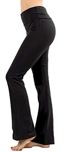 Zenana Women's Plus Size Stretch Cotton Fold Over Waist Flare Leg Yoga Pants - Black - 1XL