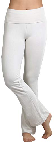 ToBeInStyle Womens Premium Comfortable Cotton-Blend Fold Over Flared Yoga Pants Leggings - Bone - Large