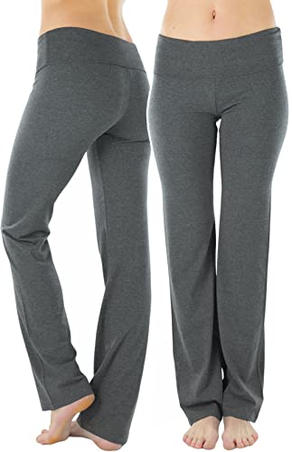 ToBeInStyle Women's Wide Waistband Wide Flare Leg Yoga Pants - Grey - Large