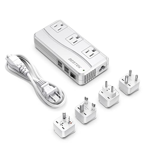 BESTEK Universal Travel Adapter, Worldwide Plug Adapter 110-220V to 110V Voltage Converter 250W with 6A 4-Port USB Charging 3 AC Sockets and EU/UK/AU/US/in/IT International Outlet Adapter