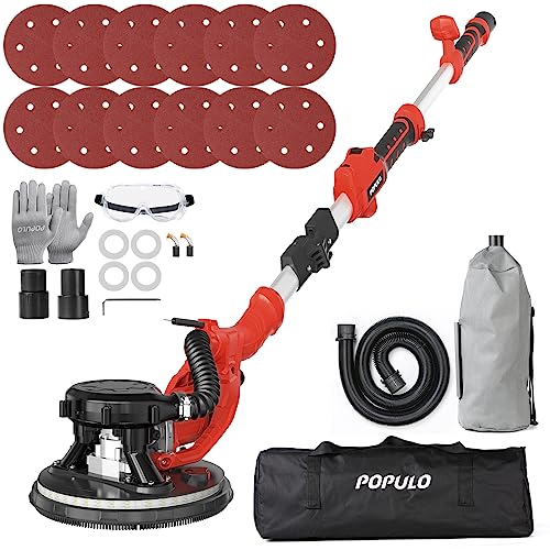 Drywall Sander, 810W 7A Electric Drywall Sander with Vacuum Attachment, Variable Speed 900-1800RPM Powerful Wall Sander with 12Pcs Sanding discs, Floor and Popcorn Ceiling Removal Tool