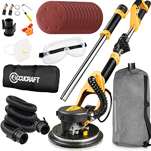 Drywall Sander, 800W Powerful Electric Drywall Sander with Vacuum, 99% Dust Absorption Dust-free Design, 6 Variable Speed 500-1800RPM, 26' Power Cord, LED Light, for Popcorn Ceiling, Wood Floor etc