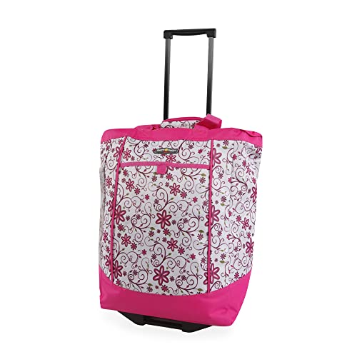 Pacific Coast Signature Large Rolling Shopper Tote, Pink Daisy