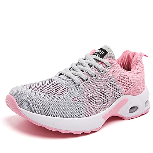 TSIODFO Trail Running Shoes for Women Lightweight Gym Wrkout Sneakers Athletic Tennis Walking Shoes Fashion Sneakers Bigger Grey Pink Size 10