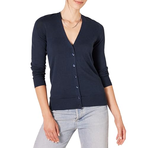 Amazon Essentials Women's Lightweight Vee Cardigan Sweater (Available in Plus Size), Navy, Large