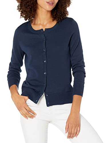 Amazon Essentials Women's Lightweight Crewneck Cardigan Sweater (Available in Plus Size), Navy, Small