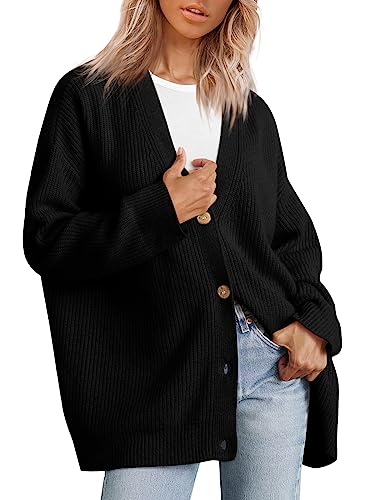 AUTOMET Womens Cashmere Fall Cardigan 2023 Open Front Oversized Button Lightweight Winter Sweaters V Neck Loose Cardigans Knit Outwear Black