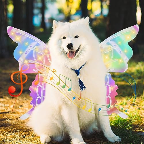 Pet Glowing Wings, Light Up Butterfly Wings for Dogs, Pet Electric Fairy Wings Costume with Led Lights and Music, Moving Butterfly Wings for Pet Dog Girls Halloween Cosplay Party Dress Up