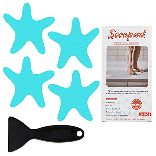 Secopad Anti Slip Shower Stickers, 24 PCS Safety Bathtub Stickers Adhesive Decals with Premium Scraper for Bath Tub Shower Stairs Ladders Boats (Blue)