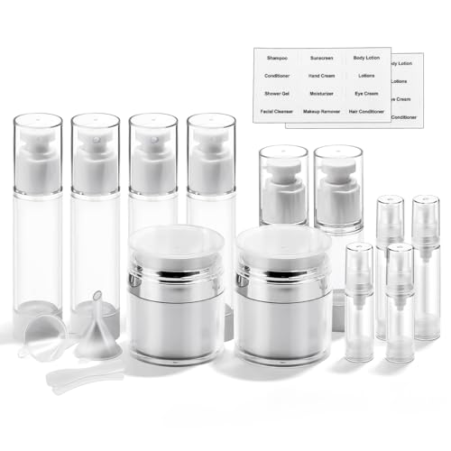 Bubimon 18 Pack Airless Pump Jars, 1.7/1/0.7/0.34oz Cosmetic Containers, Leak Proof Refillable jar for Toiletries, Cream Lotion, Eye Cream, Liquid, Foundation, Shampoo (BPA Free)