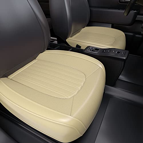 FEELON 2 Pieces ZC Car Seat Covers Front Bottom Seat Cushion Covers, Waterproof Nappa Leather, Anti-Slip and Wrap Around The Bottom, Universal Auto Interior Fit for Sedans SUV Pick-up Truck, Beige