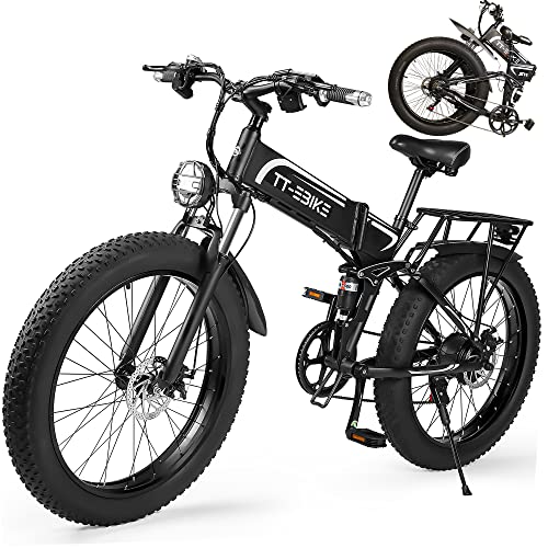 TT-EBIKE 1000W Folding Electric Bike for Adults,48V/17.5AH,26x4 Mountain Fat Tire Ebikes,31 MPH,Full Suspension System E Bike,SHM 7-Speed Gear E Bikes