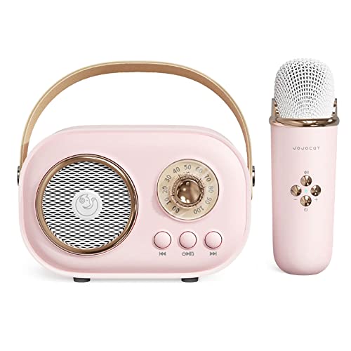 Mini Karaoke Machine,Karaoke Machine for Kids and Adults,Cute Karaoke with Microphone Set ,Portable Bluetooth Speaker with Microphone,Retro Handheld Style for Family Party Meeting Singing (Pink)