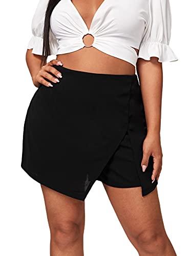 Floerns Women's Plus Size Asymmetrical Skorts High Waisted Skirts Shorts Black 2XL