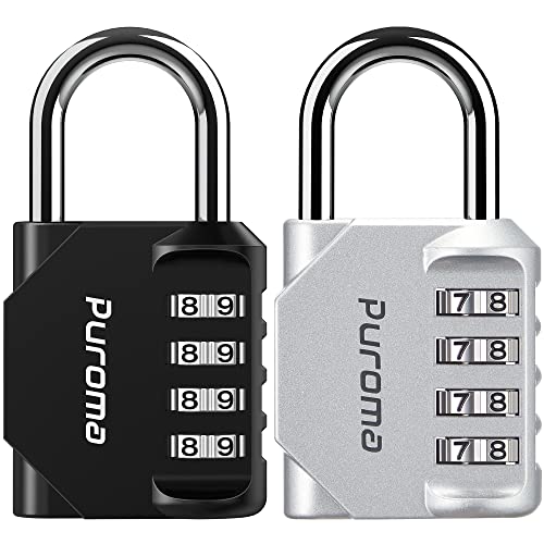 Puroma 2 Pack Combination Lock 4 Digit Locker Lock Outdoor Waterproof Padlock for School Gym Locker, Sports Locker, Fence, Toolbox, Gate, Case, Hasp Storage (Silver & Black)