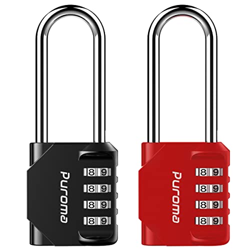 Puroma 2 Pack 2.6 Inch Long Shackle Combination Lock 4 Digit Outdoor Waterproof Padlock for School Gym Locker, Sports Locker, Fence, Gate, Toolbox, Case, Hasp Storage (Red & Black)