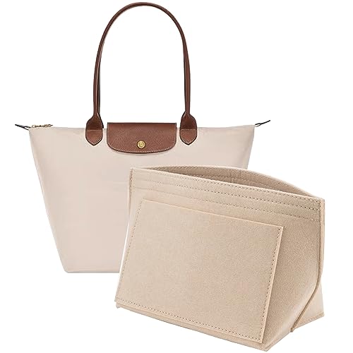 LOUKAYCCI Felt Organizer Compatible with longchamp le pliage L Handbag Insert (Large Beige)