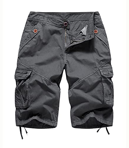 FOURSTEEDS Women's Relaxed Fitted Multi-Pockets Camouflage Twill Cotton Tactics Bermuda Cargo Shorts Dark Grey US 10