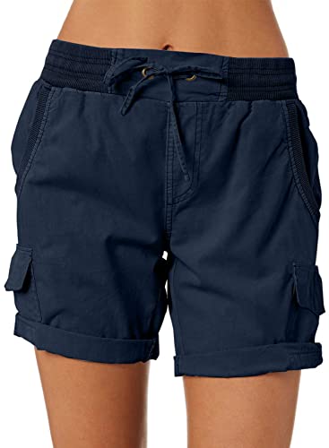 Dokotoo Cotton Shorts for Women Trendy Long Cotton Comfy Cargo Women's Shorts Bermuda Shorts 2023 Casual Summer High Waisted Womens Shorts Women's Shorts Blue X-Large