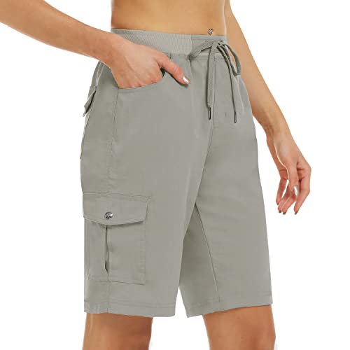 MoFiz Women's Hiking Cargo Shorts Quick Dry Lightweight Summer Shorts for Women Travel Athletic Running Shorts with Pockets Grey Khaki L