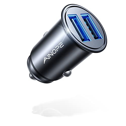 Car Charger, AINOPE Smallest 4.8A All Metal USB Car Charger Port Fast Charge Car Charger Adapter Flush Fit Compatible with iPhone 15 Pro Max Plus/14/13/12/11/X iPad Air/Mini 3 Samsung Note 9/S10/S9