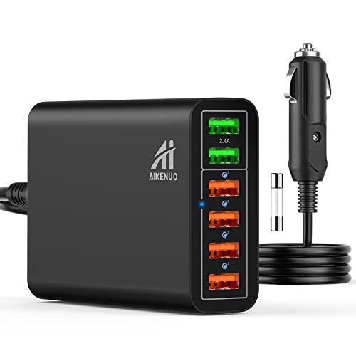 Multi Ports USB Car Charger, 96W 6 Port QC3.0 Fast Adapter Multiple Ports, with Four Quick Charge 3.0 Port, 12V-24V Multi Device Cigarette Lighter for Smart Phone & Tablets Charging