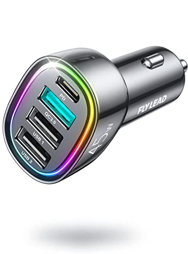 USB C Car Charger, 45W 4 Ports Super Fast Car Charger Adapter, PD3.0 & QC3.0 30W Type C Car Charger Compatible with iPhone 15/14/13/12/Mini/Pro/Pro Max, Samsung Galaxy, Cigarette Lighter USB Charger