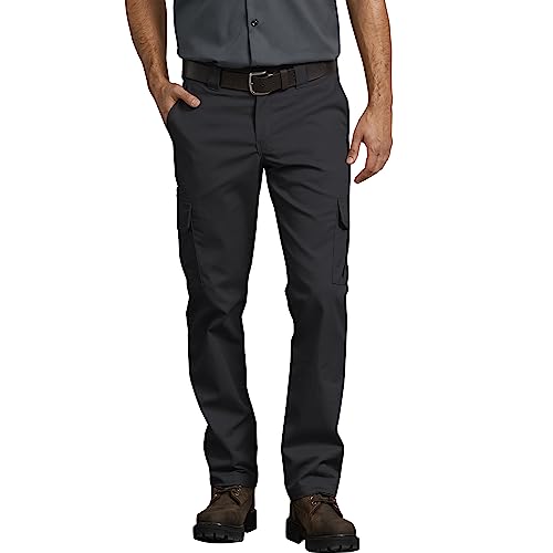 Dickies Men's Slim-Straight Stretch-Twill Cargo work utility pants, Black, 30W x 30L US