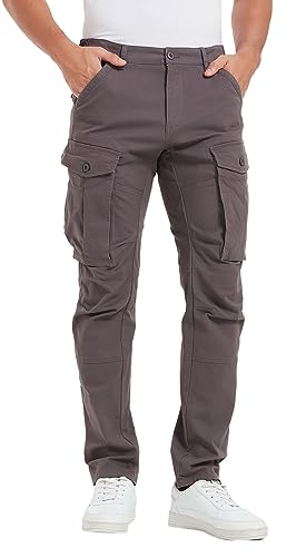 Plaid&Plain Men's Cargo Work Pants with Pockets Slim Fit C804 Grey 34WX30L