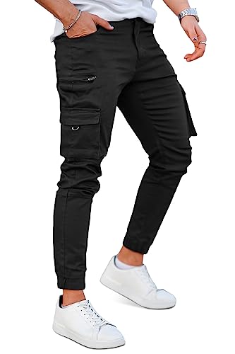 Cargo Joggers for Men Slim Fit Tall Casual Cargo Pants with Pockets(Black,34)