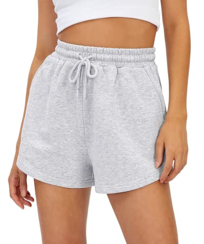 AUTOMET Womens Sweat Shorts Casual Summer Cotton Shorts Elastic Comfy Running Shorts High Waist Pockets Shorts Trendy Clothes 2023 Grey