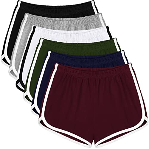 Apoway 6 Packs Dance Shorts Cotton Sports Short Waistband Women Summer Sports Shorts Yoga Shorts for Women