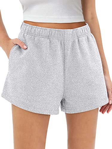AUTOMET Sweat Shorts Womens Trendy Casual Athletic High Waisted Shorts Running Summer Vacation Drawstring Outfits Comfy Lounge Workout Clothing with Pockets in Fashion 2023 Grey