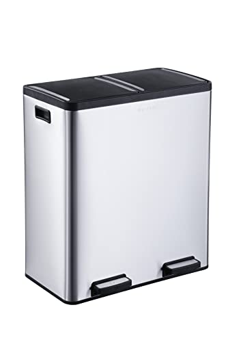 The Step N' Sort 18.5 Gallon Extra Large Capacity, Soft-Step, Dual Trash and Recycling Bin with Removable Inner Bins, Silver