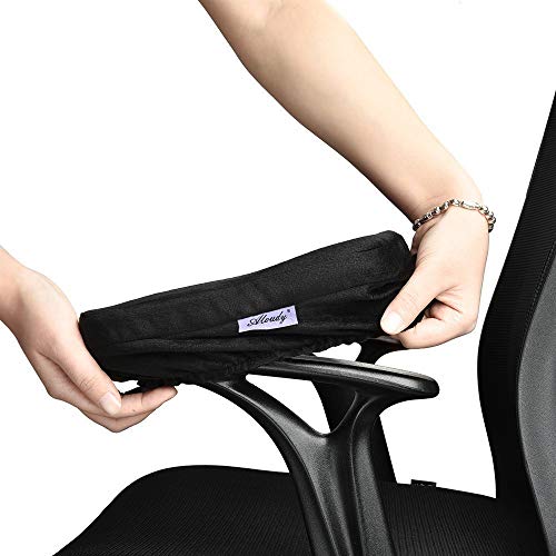 Aloudy Ergonomic Memory Foam Office Chair Armrest Pads, Comfy Gaming Chair Arm Rest Covers for Elbows and Forearms Pressure Relief(Set of 2), Stretch Fit, Black