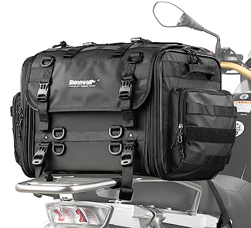 Rhinowalk Motorcycle Travel Luggage Bags, Expandable Motorcycle Tail Bag 60L, motorcycle Powersports Saddle Bags, Motorbike Helmet Bag Waterproof Rain Cover with Straps (Black)