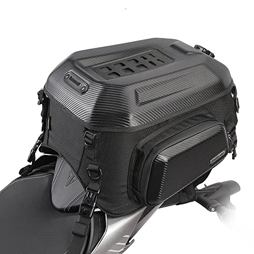 Rhinowalk Motorcycle Travel Luggage, Expandable motorcycle tail bag 35L,Waterproof All Weather/Trunk/Rack Bag with Sissy Bar Straps-Carbon Black