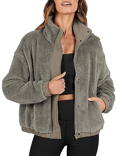 ANRABESSWomenFleeceCropped JacketsSherpa CoatCasualLongSleeveButtonsDown ChunkyFluffy Fuzyy Teddy Jakcet CoatFallFashion OutfitsTrendy WinterOutwear 2023 yuehui-L