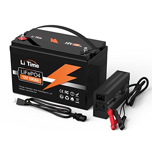 Litime 12V 100Ah LiFePO4 Battery with 14.6V 20A Dedicated Lithium Battery Charger; Built-in 100A BMS, 4000+ Cycles, for RV, Solar, Marine, Overland, Off-Grid Application