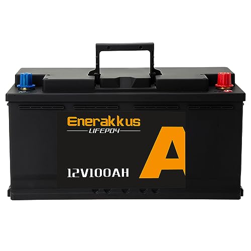 Enerakkus 12V 100Ah LiFePO4 Lithium Battery, Integrated 100A BMS, Max.1280W Up to 8000 Cycles for Trolling Motor, Solar Energy Storage, Backup Power, RV, Camping, Off-Grid