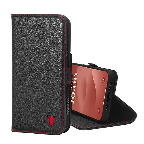 TORRO Leather Case Compatible with iPhone 15 Pro  Premium Leather Wallet Case with Kickstand and Card Slots - Black