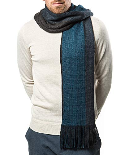 Marino Avenue Mens Scarf, Knit Striped Scarf, Long Winter Mens Scarves In An Elegant Gift Box - Azure Ash - One Size