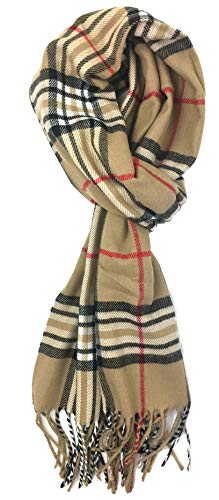 Plum Feathers Super Soft Luxurious Cashmere Feel Winter Scarf (Classic Camel Plaid)